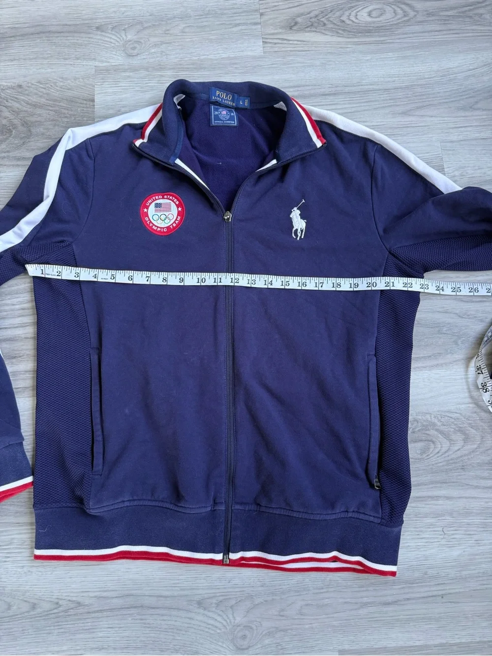 Polo by Ralph Lauren Navy Zip-Up Olympic Track Jacket with White Stripes